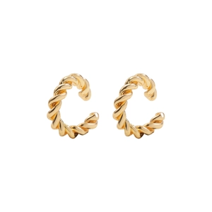 Classic gold twisted rope C-shaped ear cuff earrings with a minimalist textured finish