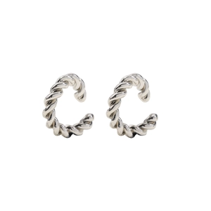 Minimalist silver alloy twisted C-shaped clip-on earrings with polished texture