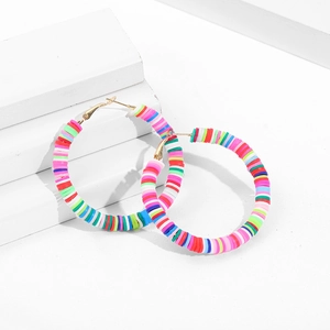 Bohemian colorful Heishi bead hoop earrings with gold posts for summer beach style