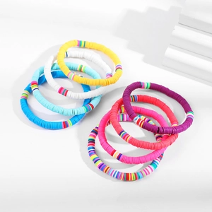 Böhmische Bunte Polymer-Ton Heishi Perlen Armbänder Kollektion Für Damen Sommer Strand Urlaub Handgefertigter Elastischer Stapelschmuck