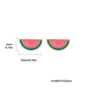 Detailed size chart for watermelon enamel stud earrings showing 10mm width and 5mm height