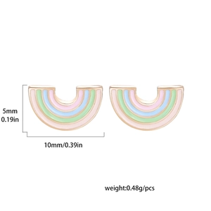 Detail of rainbow enamel stud earrings showing size dimensions 10mm x 5mm and 0.48g weight