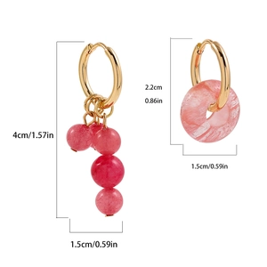 Y2K asymmetric pink daisy earrings with golden hooks and size measurement detail
