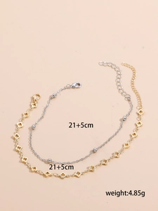 Detail von 18K Gold Kleeblatt und Silberperlen Fußkettchen Set mit Hummerverschluss