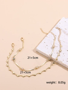 Details von 18K vergoldeten Fußkettchen mit Herzgliedern und Maßen 21+5cm 8.05g