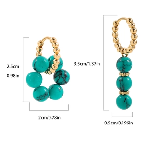 Y2K asymmetric daisy earrings with turquoise beads and gold metal accents with dimensions