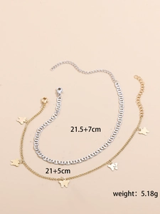 Detail von 18K Gold Schmetterling und Silber Gliederkette Fußkettchen mit Maßangaben
