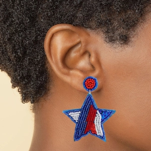 Handmade red white and blue beaded star earrings for Independence Day fashion jewelry