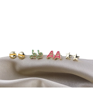Y2K colorful drip oil earring set with snake star and letter A studs on silk