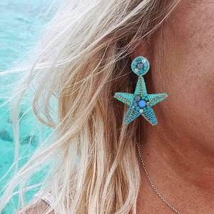 Boucles d'Oreilles Pendantes en Perles de Rocaille Faites à la Main Bohême pour Femmes Animaux Marins Étoile de Mer Tortue Strass Perle Artificielle Bijoux de Plage Été