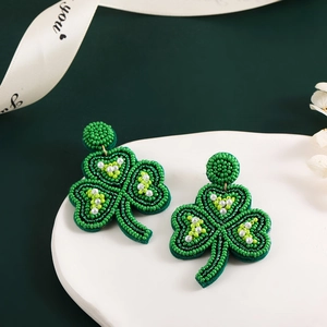 Handmade green clover beaded earrings for Saint Patrick's Day party jewelry