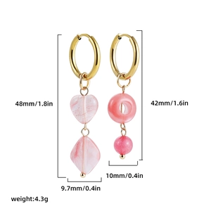 Detailed view of pink asymmetric geometric earrings with dimensions and weight info