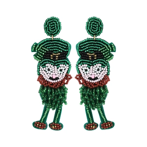 Handmade green beaded Leprechaun earrings for Saint Patrick's Day party jewelry