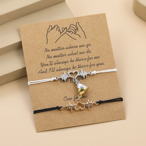 Magnetic EKG Heartbeat Heart Couples Friendship Bracelets Alloy Cotton Braided Rope Romantic Jewelry Jewelry For Women Men
