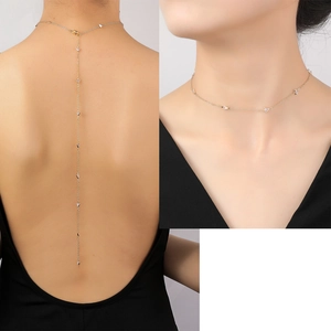 Collar de espalda minimalista en oro de 14K con circonitas para vestidos sin espalda