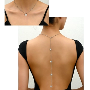 Collar plateado para espalda con colgantes de mariposa para vestidos escotados