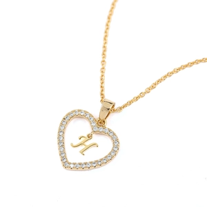Hollow heart necklace with gold plating and cubic zirconia letter H pendant