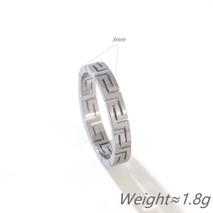 Anello d'argento 3mm con motivo Grande Muraglia e meandro greco in stile minimalista