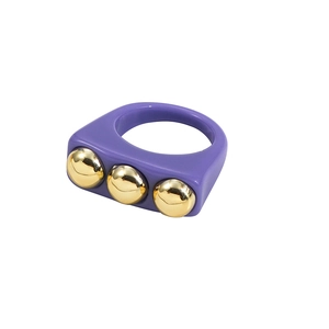 Chunky purple resin ring featuring three polished golden metallic beads in Y2K style