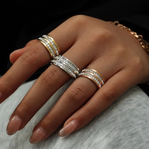 Niche Design Stainless Steel Double Row Pave Rhinestone Ring For Women Unisex Fashion Starry Sky Geometric Geometric Jewelry