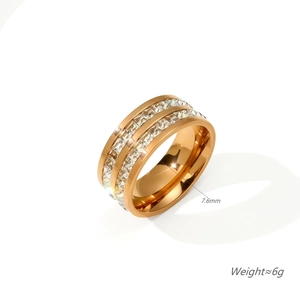 Elegant rose gold double row square-cut zircon ring with polished stainless steel finish
