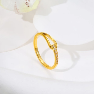 Elegant gold U-shape geometric ring with micro-pave white zircon stones for women