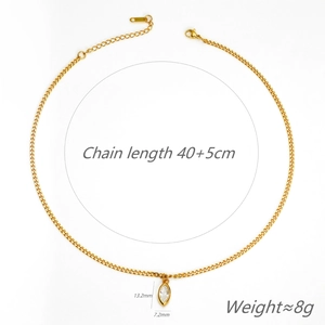 Gold titanium steel marquise zircon necklace with 40+5cm chain length and 8g weight