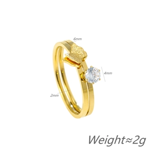 Anello doppio a farfalla dorato con finitura opaca e pietra di zircone bianco brillante