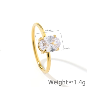 Elegant gold oval zircon ring with 8x6mm stone in minimalist stainless steel design