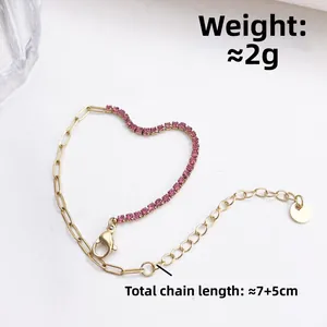 18K vergulde roestvrijstalen armband met roze zirkoon en paperclip-schakelketting