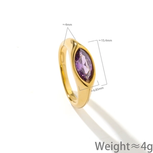 Bague élégante plaquée or avec cristal violet de taille marquise en acier titane