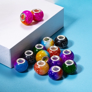 Bunte Resin-Großlochperlen mit künstlerischen Tintenstrukturen und Silbermetallkern