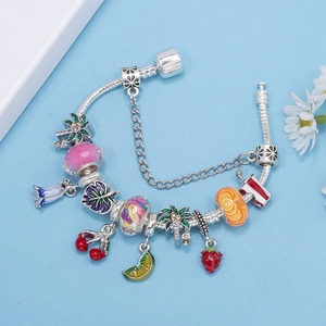 DIY colorful crystal beads charm bracelet with summer fruit pendants on snake chain