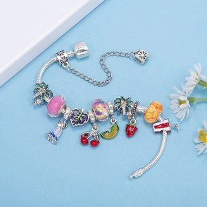 DIY colorful charm bracelet for girls with assorted fruit beads and enamel pendants