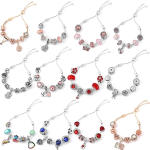 Adjustable Alloy Snake Chain Charm Bracelet Heart MOM Pendant Rhinestone Enamel Beads DIY Fashion Jewelry Women Gift