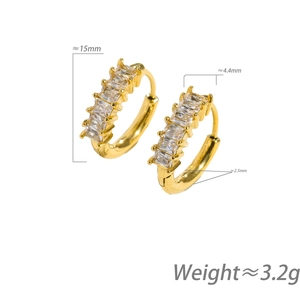 Minimalist gold stainless steel huggie earrings with rectangular cubic zirconia accents