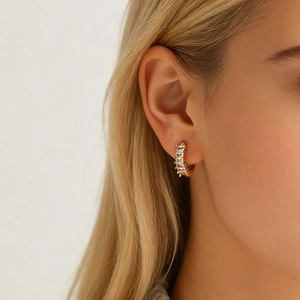 Minimalist Stainless Steel Baguette Rhinestone Hoop Earrings For Women Gold Plated Geometric Fashion Jewelry Gift