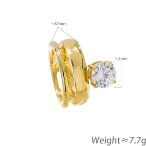 Fashion gold titanium steel stacking ring set with 8mm zircon stone detail