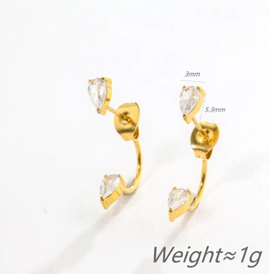 Elegant gold titanium steel pear-cut zircon earrings with drop design and 1g weight