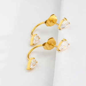 Elegant gold drop earrings with zircon crystals featuring a minimalist hook design for women