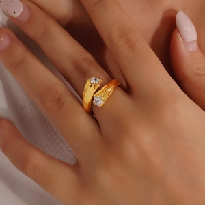 Mode Roestvrij Staal Ster Open Ring Verstelbare Strass Vijfpuntsster Geometrische Bypass Ring Niche Unisex Sieraden