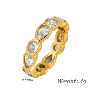 Detail showing 4.8mm width gold plated ring with marquise and round zircon stones