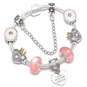 Pink Crystal Heart Crown Charm Bracelet With Inspirational Quote Alloy Silver Plated Snake Chain Jewelry For Women