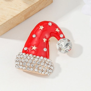 Red Enamel Christmas Hat Brooch For Women Men Gold Alloy Rhinestone Festive Pins Christmas Party Jewelry Accessories