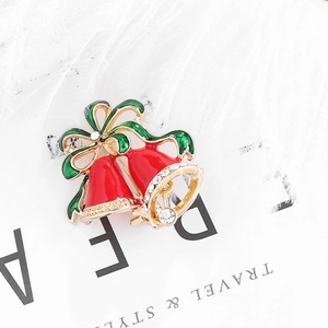 Christmas double bell napkin ring with red enamel, green bow and sparkling rhinestones