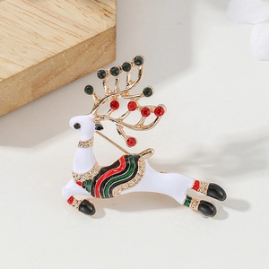 Western Christmas Reindeer Elk Brooch Pin With Rhinestone Enamel Alloy Festive Holiday Party Jewelry Gift For Women Men