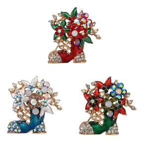 Fashionable Christmas boot alloy brooches with colorful enamel and sparkling rhinestones