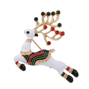 Exquisite gold-plated reindeer brooch with enamel finish and colorful rhinestones