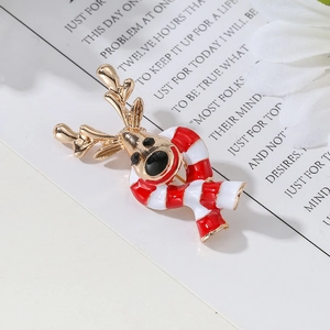 Creative gold Christmas elk brooch with red and white enamel scarf accessory