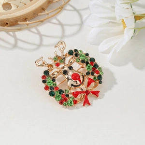 Broche Couronne de Renne de Noël Alliage Strass Émail Nœud Papillon Épingle Élan Festif Bijoux Pour Femmes Cadeau de Fête